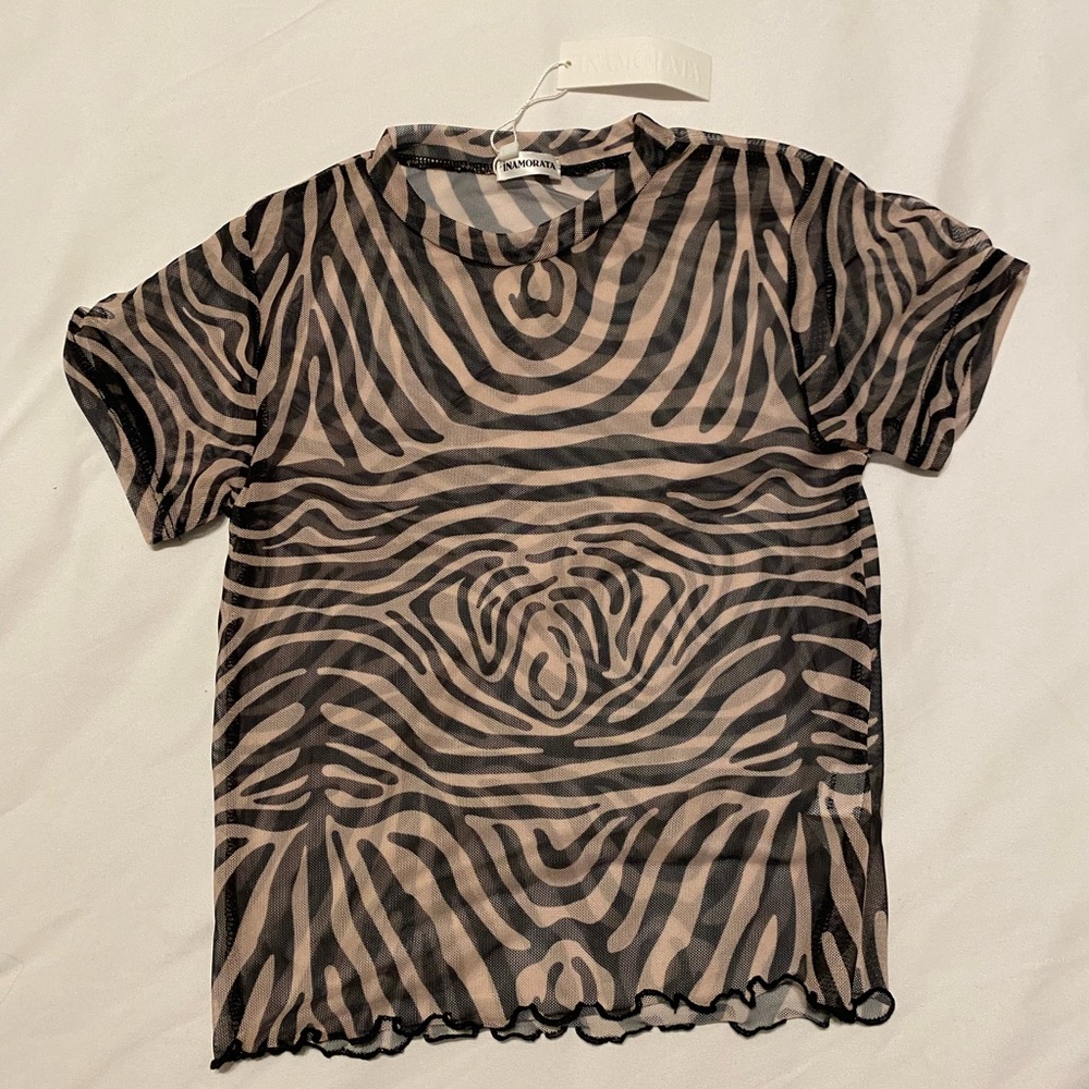 Inamorata zebra print mesh crop top